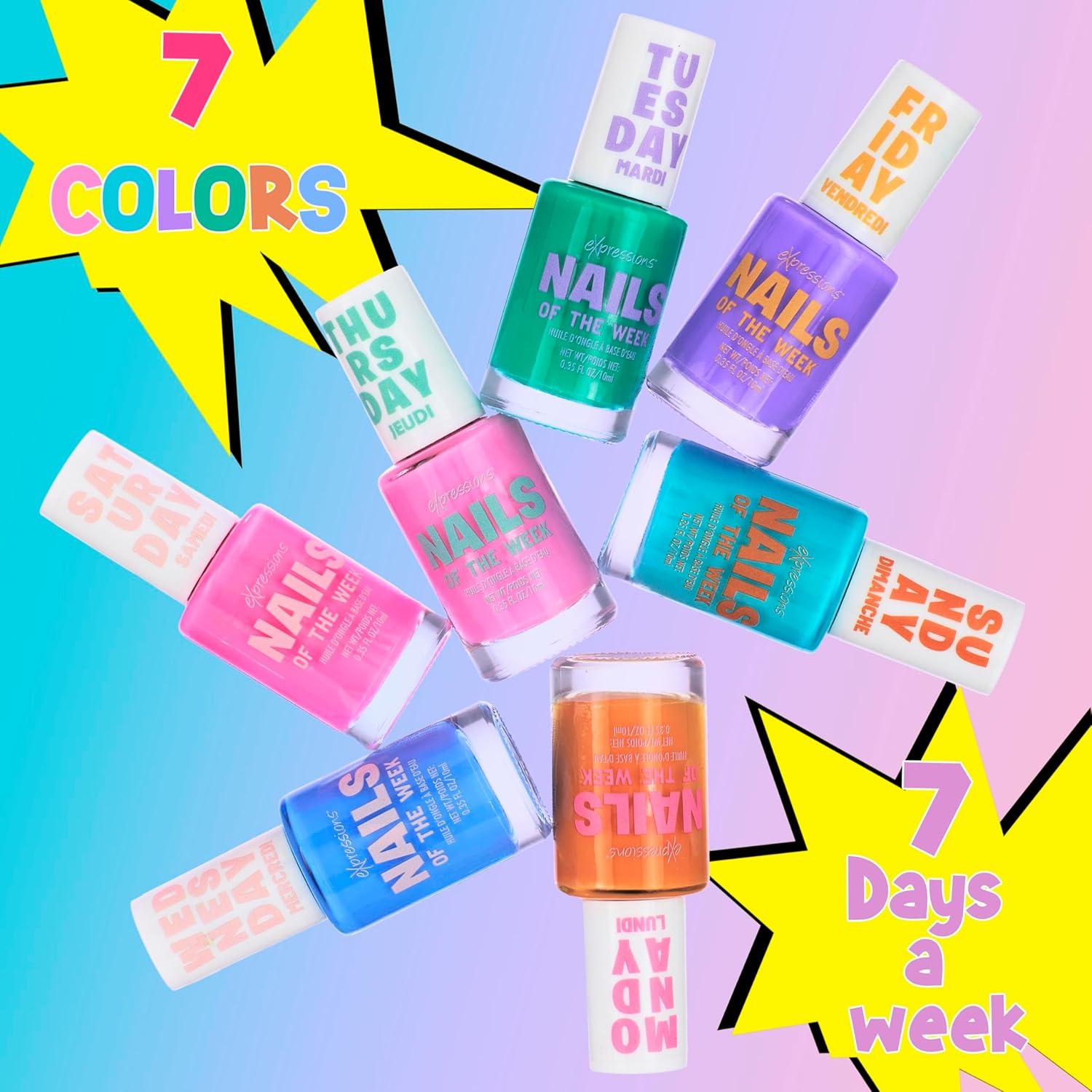 image:imageEXPRESSIONS 7pc Nails Of The Week Kit Colorful Nail Polish Set For Girls Assorted Bright amp Vibrant Nail Polishes WaterBased Nail Polish Safe and Non Toxic Manicure Set amp Pedicure KitBright