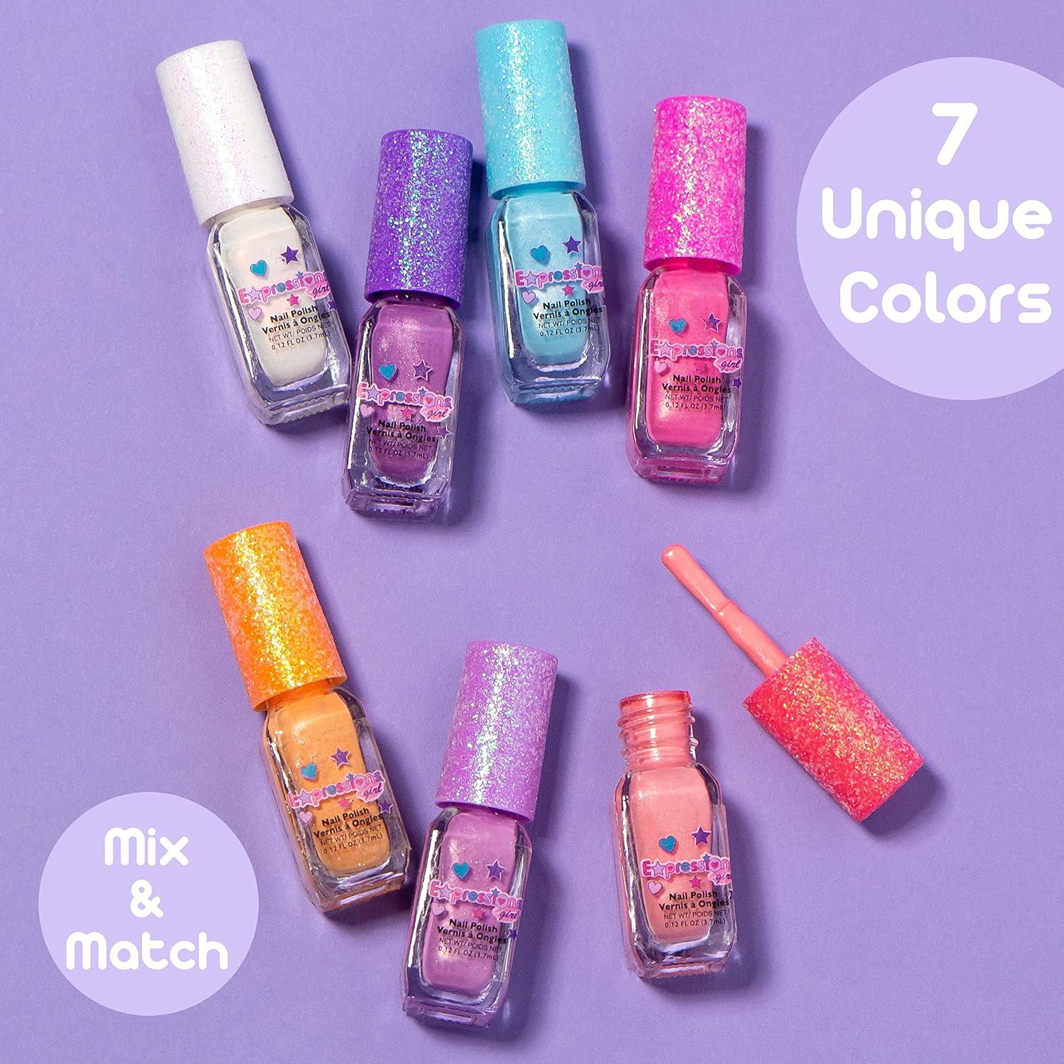 image:imageEXPRESSIONS 7pc Shimmer Nail Polish Set Glitter Cap Safe amp NonToxic Nail Polish Kit for Girls amp Teens