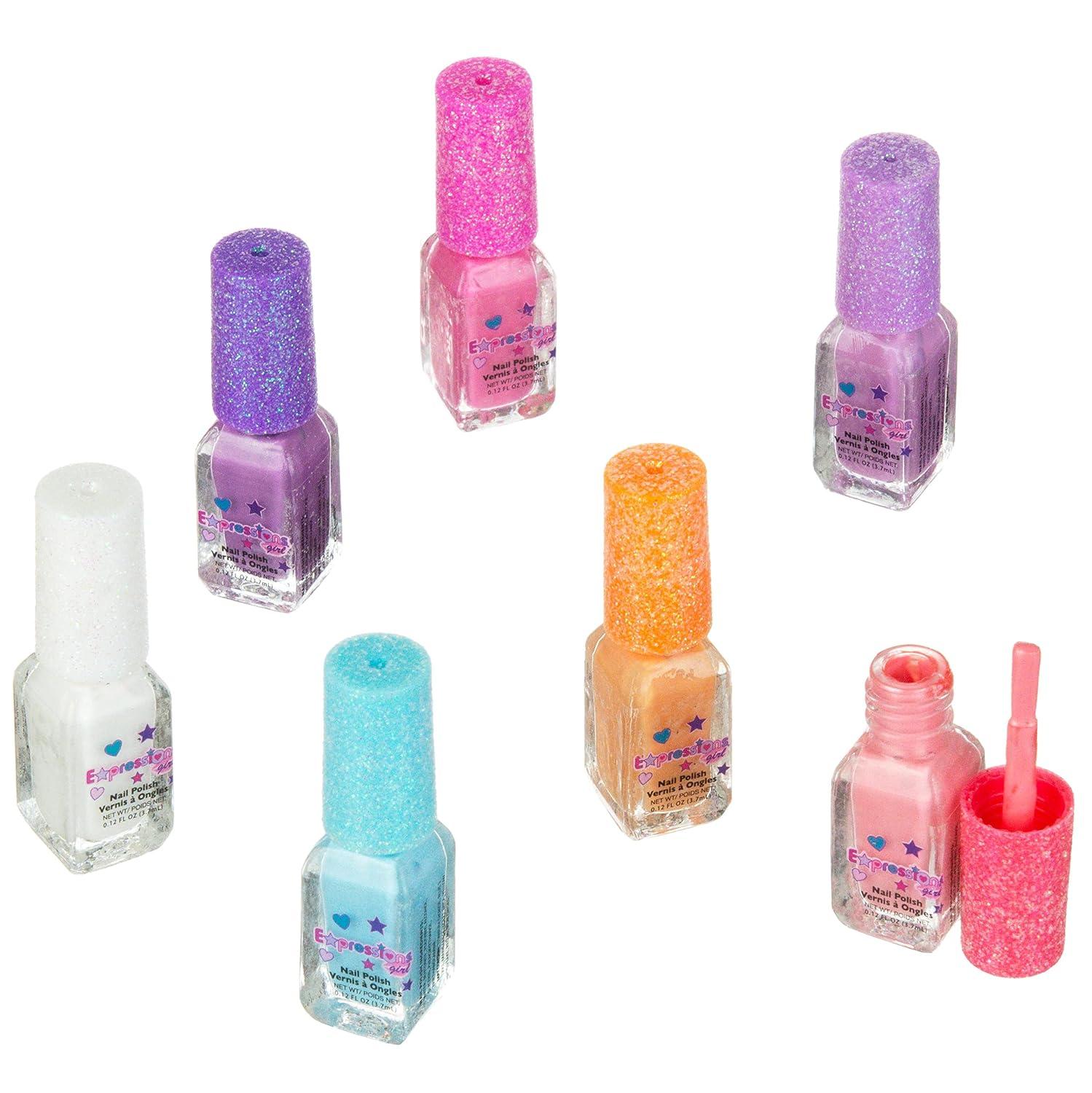 image:imageEXPRESSIONS 7pc Shimmer Nail Polish Set Glitter Cap Safe amp NonToxic Nail Polish Kit for Girls amp Teens