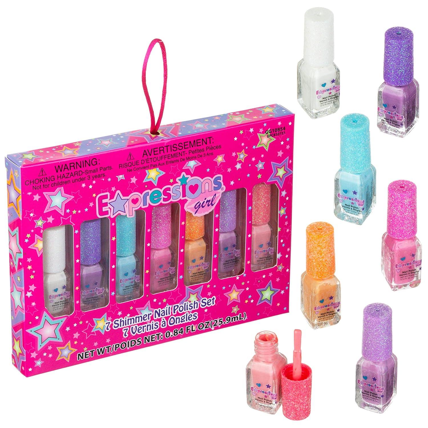 image:imageEXPRESSIONS 7pc Shimmer Nail Polish Set Glitter Cap Safe amp NonToxic Nail Polish Kit for Girls amp Teens