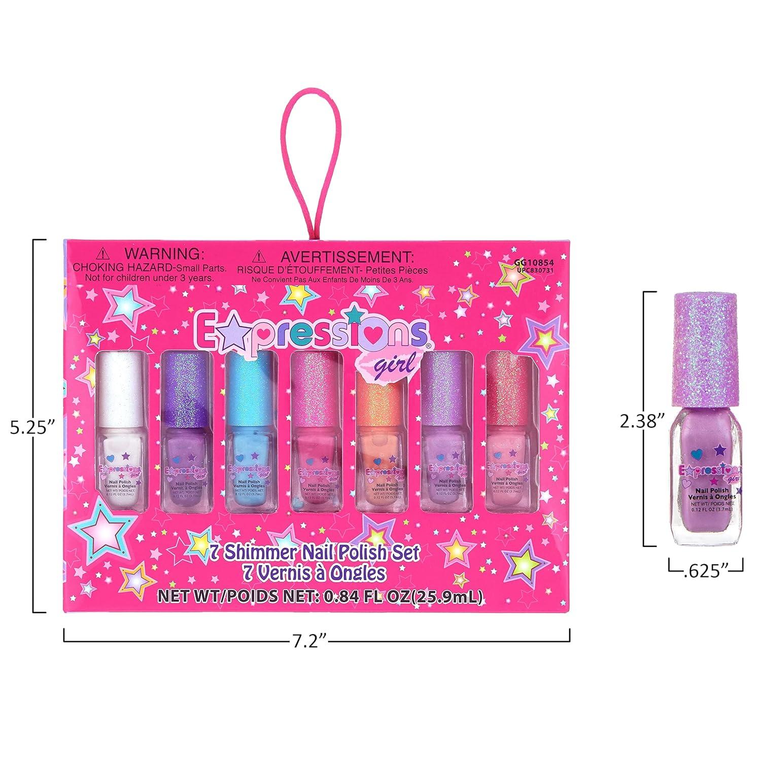 image:imageEXPRESSIONS 7pc Shimmer Nail Polish Set Glitter Cap Safe amp NonToxic Nail Polish Kit for Girls amp Teens