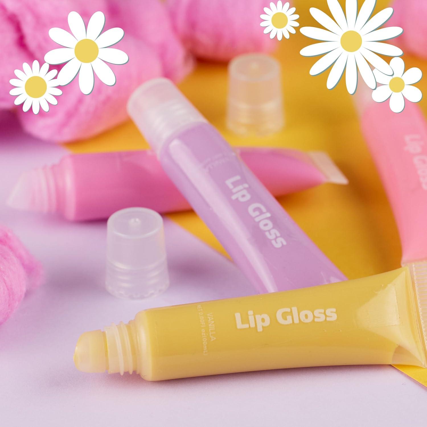 image:imageEXPRESSIONS 8pc Lip Gloss Set Flavored Squeeze Tube Lip Glosses Value Pack Daisy Lip Gloss in Assorted Fruity Flavors