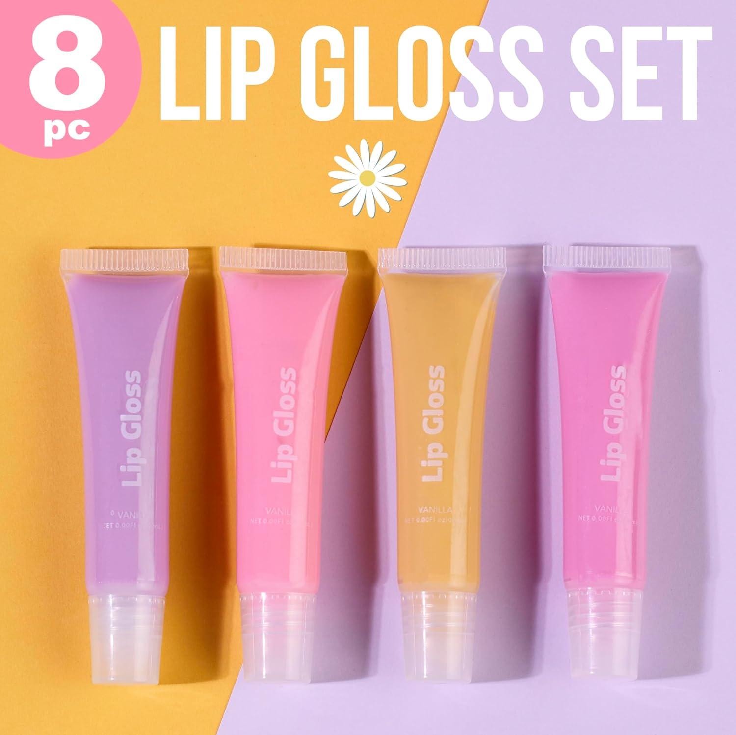 image:imageEXPRESSIONS 8pc Lip Gloss Set Flavored Squeeze Tube Lip Glosses Value Pack Daisy Lip Gloss in Assorted Fruity Flavors