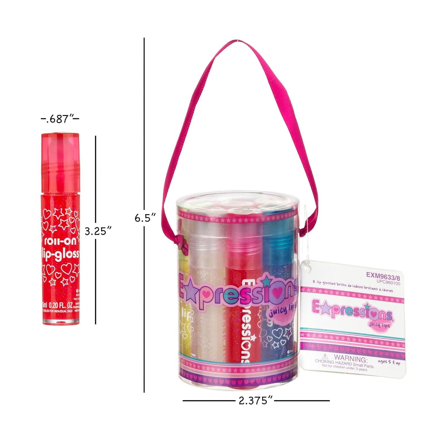 image:imageEXPRESSIONS 8pc RollerBall Glitter Lip Gloss Set 8 Assorted Fruit Flavored Roll On Rollerball Lip Gloss for Kids Safe Non Toxic Kids Makeup Set03 Fl Oz Pack of 16