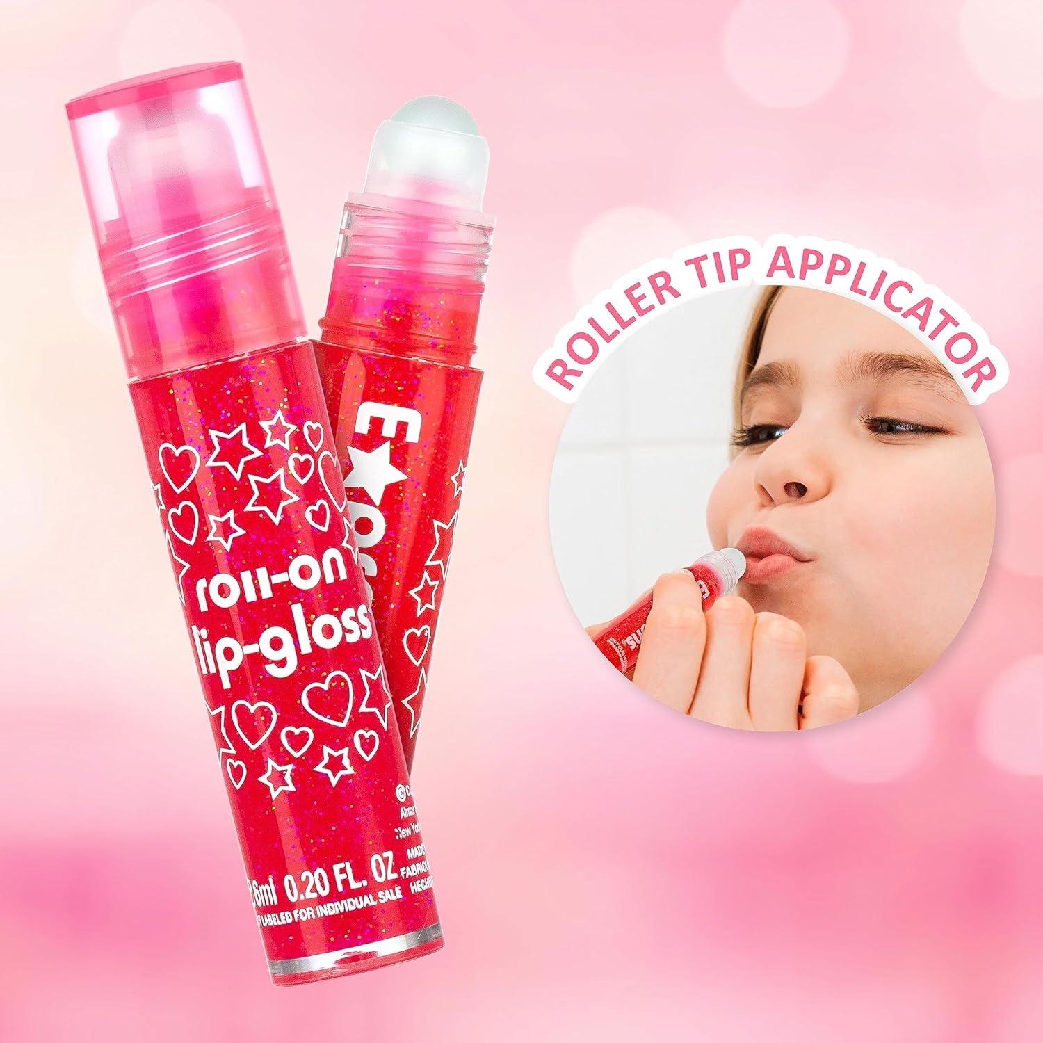 image:imageEXPRESSIONS 8pc RollerBall Glitter Lip Gloss Set 8 Assorted Fruit Flavored Roll On Rollerball Lip Gloss for Kids Safe Non Toxic Kids Makeup Set03 Fl Oz Pack of 16