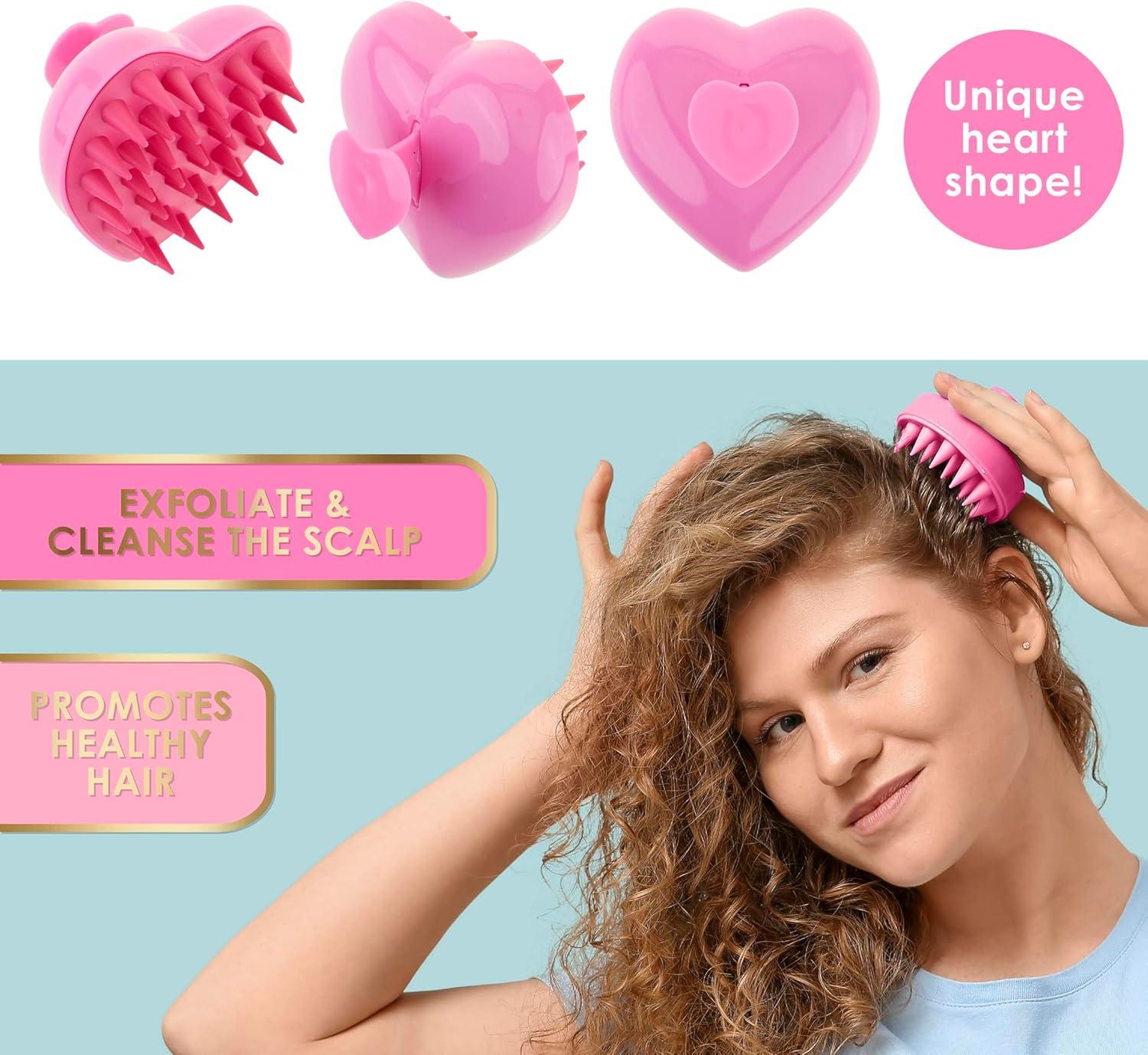 image:imageEXPRESSIONS Heart Shaped Scalp Massager Tool for Rejuvenating Scalp and Hair Follicles with Ergonomic Design Silicone Scrubber for Daily Care Pink
