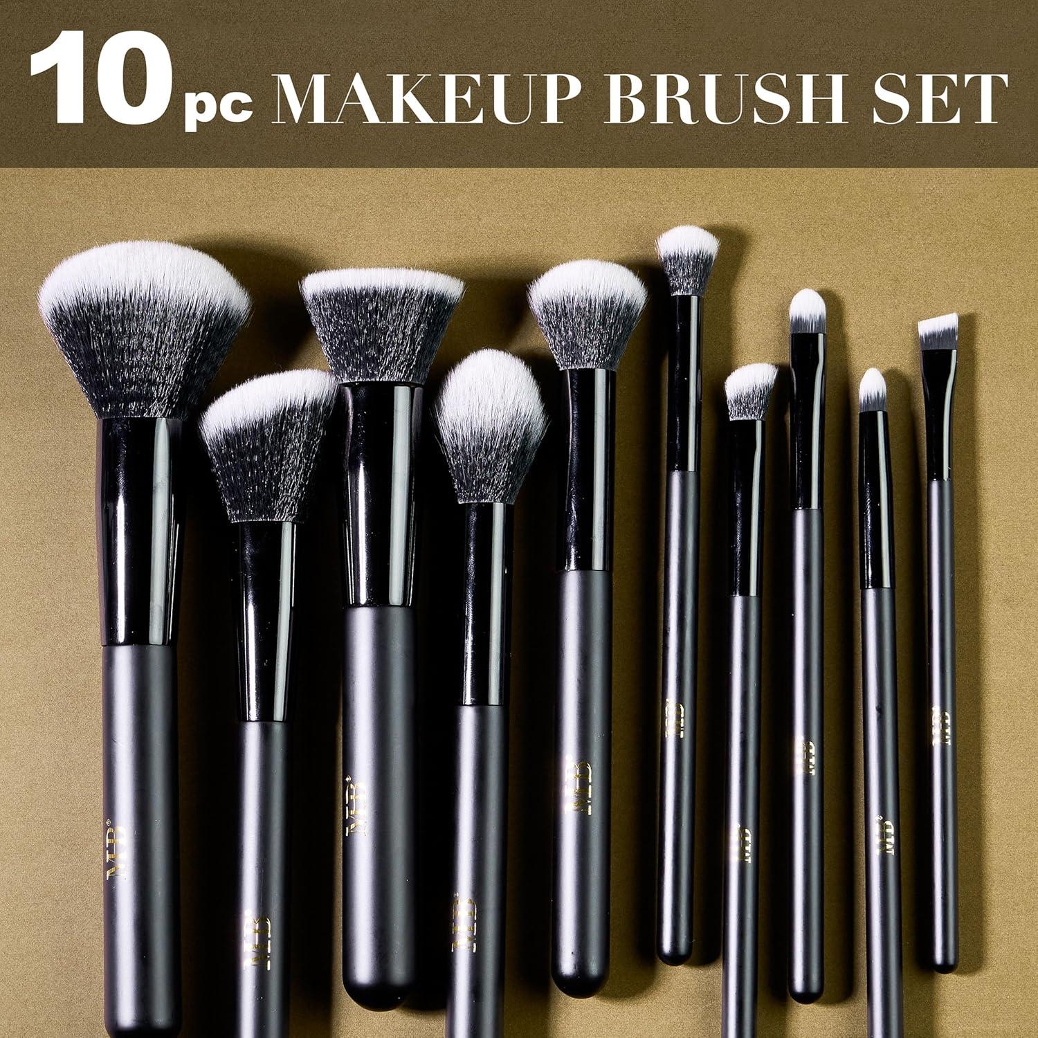 image:imageExpressions 10pc Pro Makeup Brush Set in Black 10 Quality Soft Bristle Makeup Brushes For Everyday Use Professional Makeup Brushes amp ToolsBlackGold