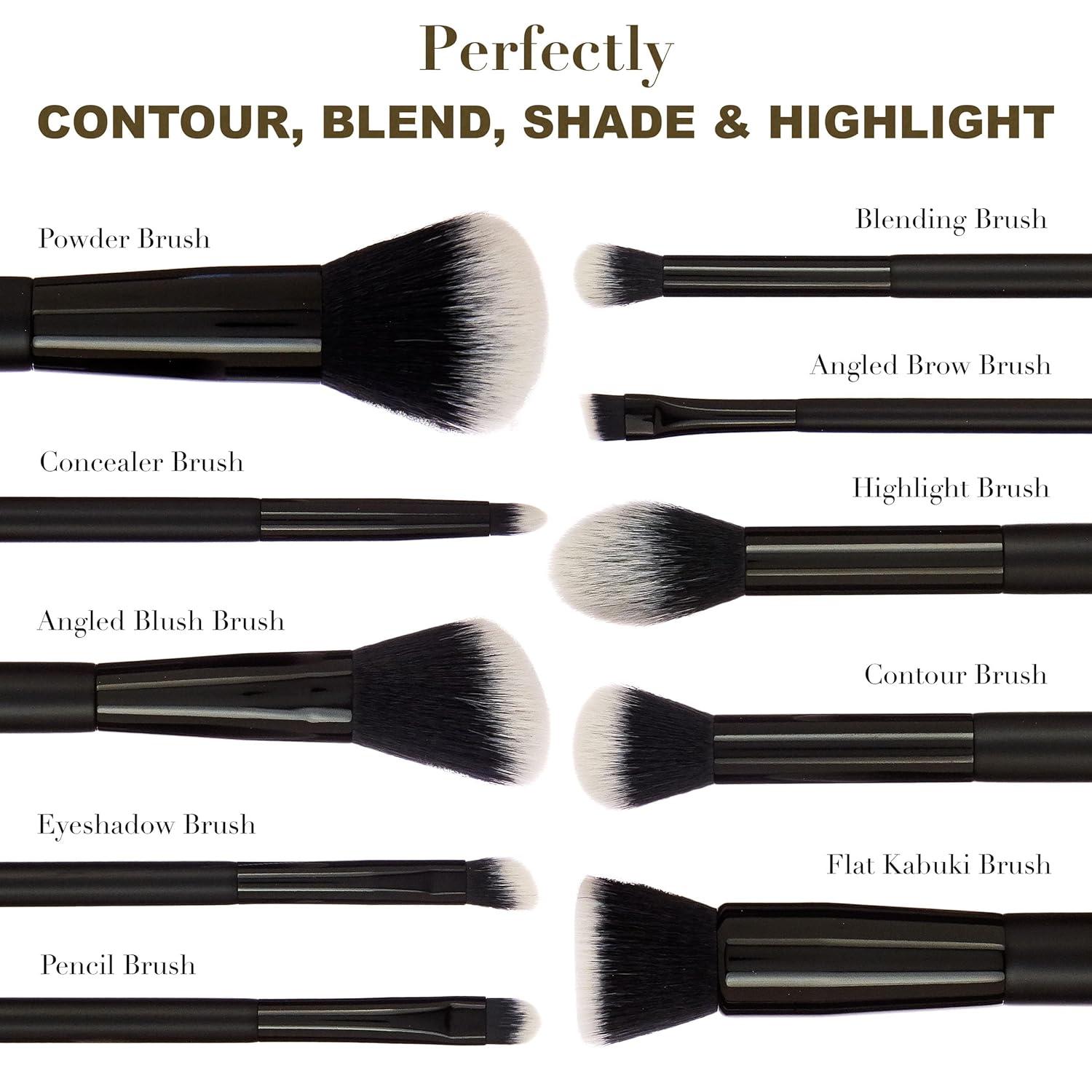 image:imageExpressions 10pc Pro Makeup Brush Set in Black 10 Quality Soft Bristle Makeup Brushes For Everyday Use Professional Makeup Brushes amp ToolsBlackGold