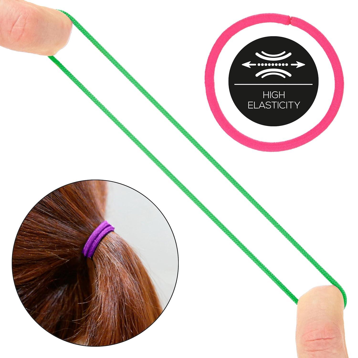 image:imageExpressions 216Piece Hair Ties 4mm Elastics Classic Black Value Pack Durable No Metal Bands for Womens Ponytails Thick Curly and All Hair TypesNEON