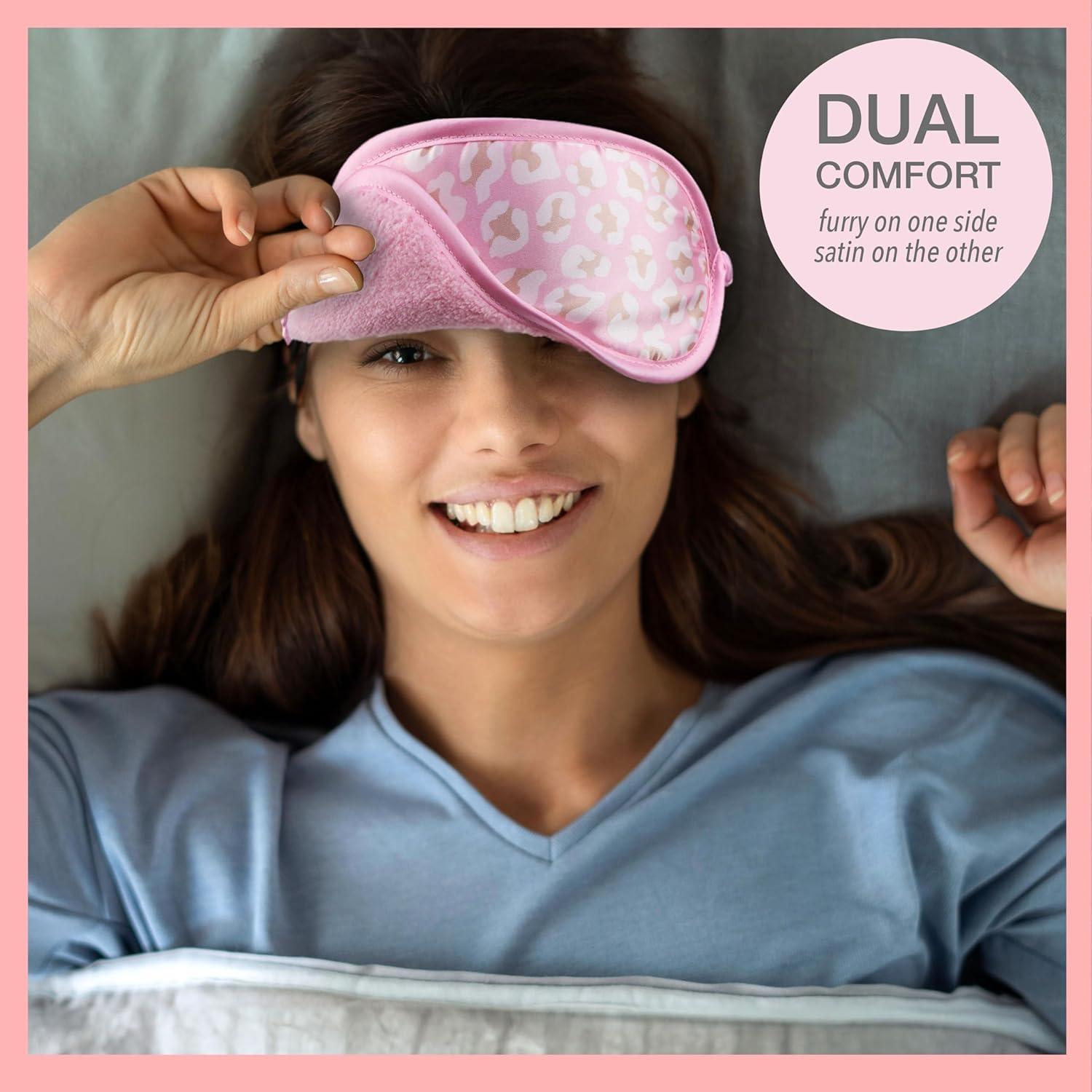 image:imageForever 21 Sleep Mask 1pc Dual Sided Comfort Sleeping Mask wPink Leopard Print Comfortable Furry and Satin Sides for Ultimate Rest and RejuvenationPink Leopard