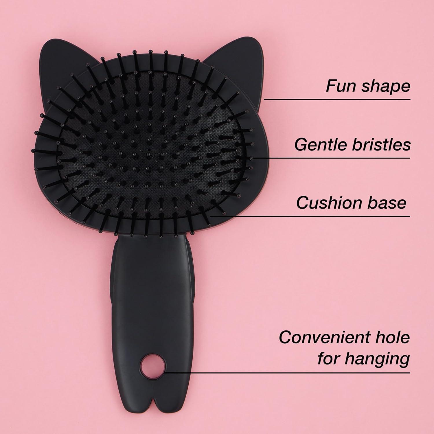 image:imageHairbrush 1pc Cute Animal Character Hairbrush Comfort amp Control Cushion Hair Brush wGentle Bristles Cushion Base and Animal Ears BLACK CATBLACK CAT