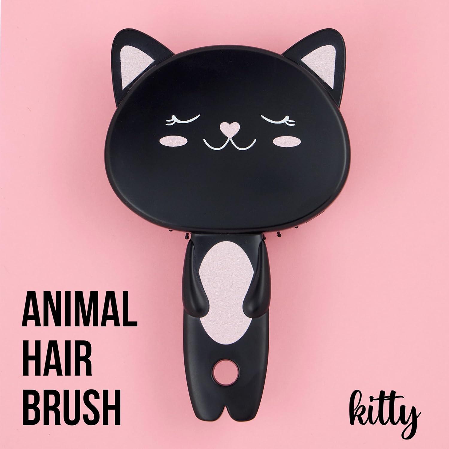 image:imageHairbrush 1pc Cute Animal Character Hairbrush Comfort amp Control Cushion Hair Brush wGentle Bristles Cushion Base and Animal Ears BLACK CATBLACK CAT