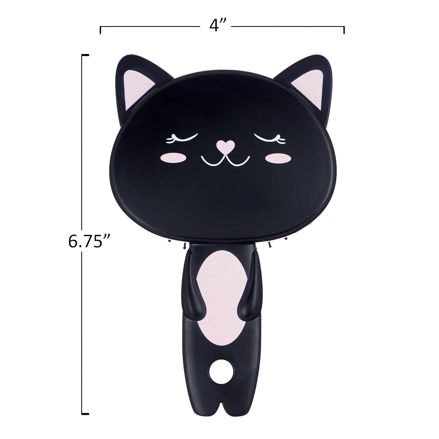 image:imageHairbrush 1pc Cute Animal Character Hairbrush Comfort amp Control Cushion Hair Brush wGentle Bristles Cushion Base and Animal Ears BLACK CATBLACK CAT