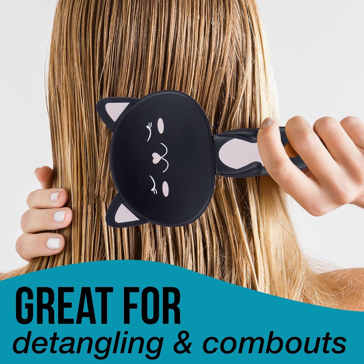 image:imageHairbrush 1pc Cute Animal Character Hairbrush Comfort amp Control Cushion Hair Brush wGentle Bristles Cushion Base and Animal Ears BLACK CATBLACK CAT