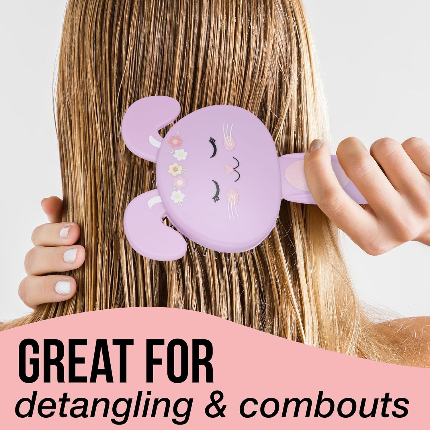 image:imageHairbrush 1pc Cute Animal Character Hairbrush Comfort amp Control Cushion Hair Brush wGentle Bristles Cushion Base and Animal Ears BLACK CATBunny