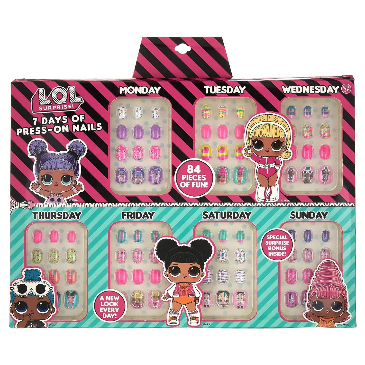image:imageLOL Surprise 7 Day Assorted Colors Press On Nails Set Nail Accessories for Kids and Teens