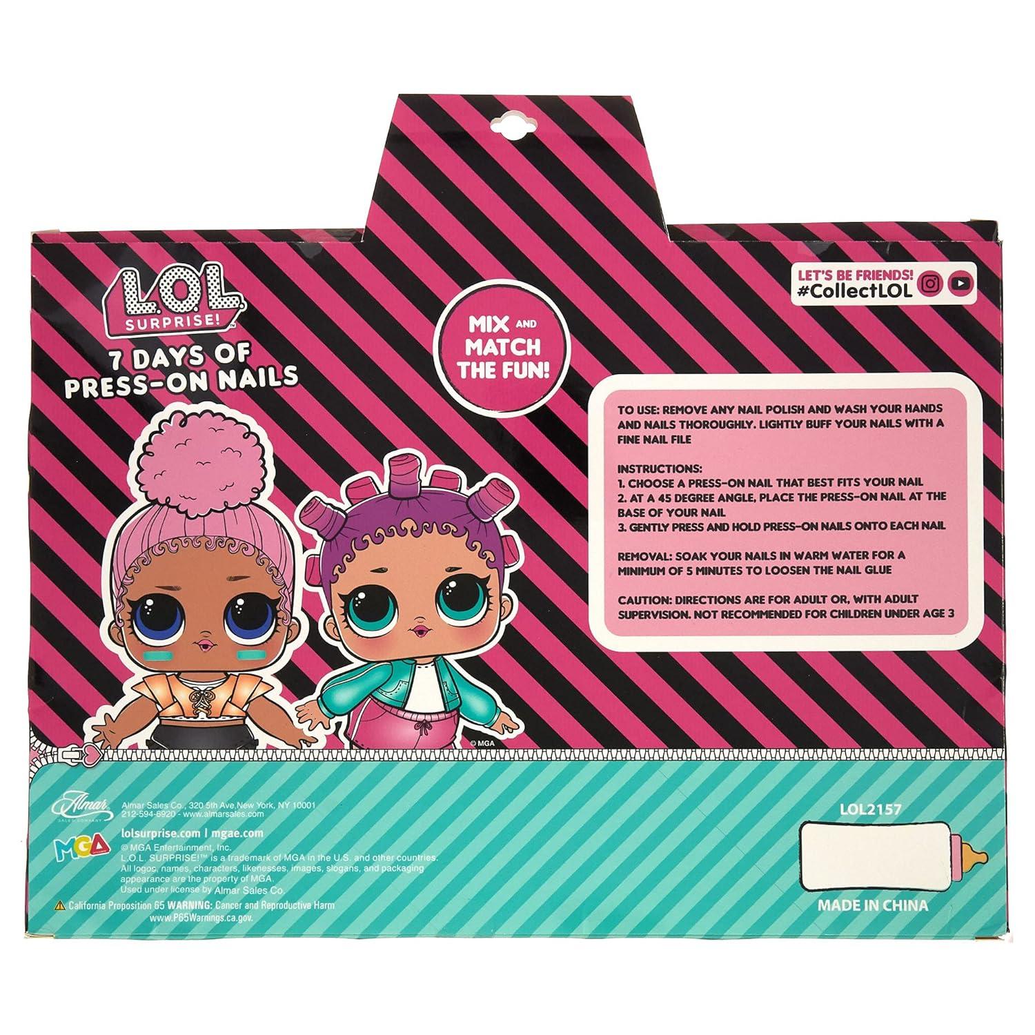 image:imageLOL Surprise 7 Day Assorted Colors Press On Nails Set Nail Accessories for Kids and Teens