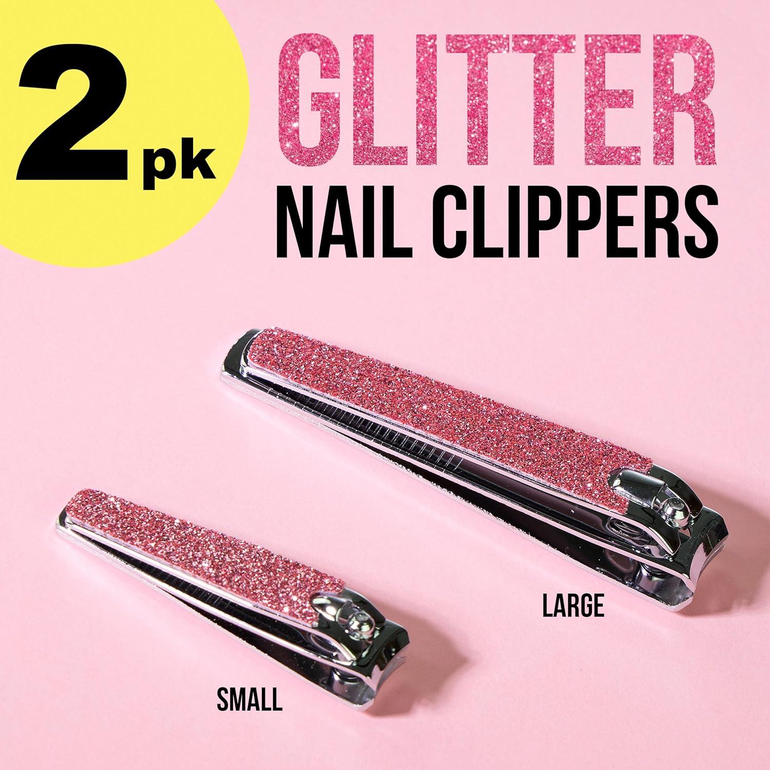 image:imageNail Clippers Set 2pc Pink Glitter Nail Clipper Value Pack Big amp Small Precision Nail Clippers Pack Essential Manicure amp Pedicure ToolsPink Glitter
