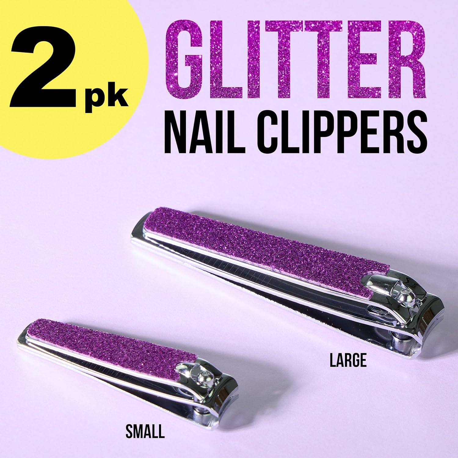 image:imageNail Clippers Set 2pc Pink Glitter Nail Clipper Value Pack Big amp Small Precision Nail Clippers Pack Essential Manicure amp Pedicure ToolsPurple Glitter