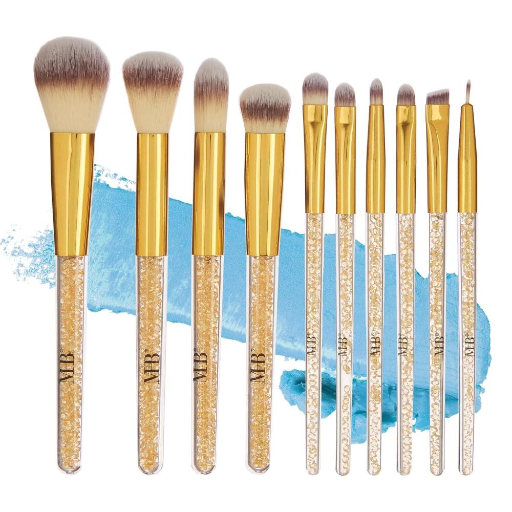 image:image10pc Pro Makeup Brush Set wSparkling Gemstones in Gold 10 Quality Soft Bristle Makeup Brushes For Everyday Use Professional Makeup Brushes amp ToolsGold