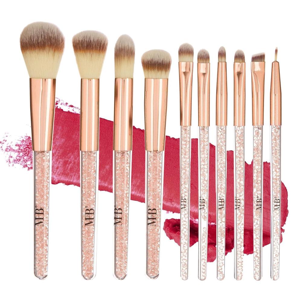 image:image10pc Pro Makeup Brush Set wSparkling Gemstones in Gold 10 Quality Soft Bristle Makeup Brushes For Everyday Use Professional Makeup Brushes amp ToolsRose Gold