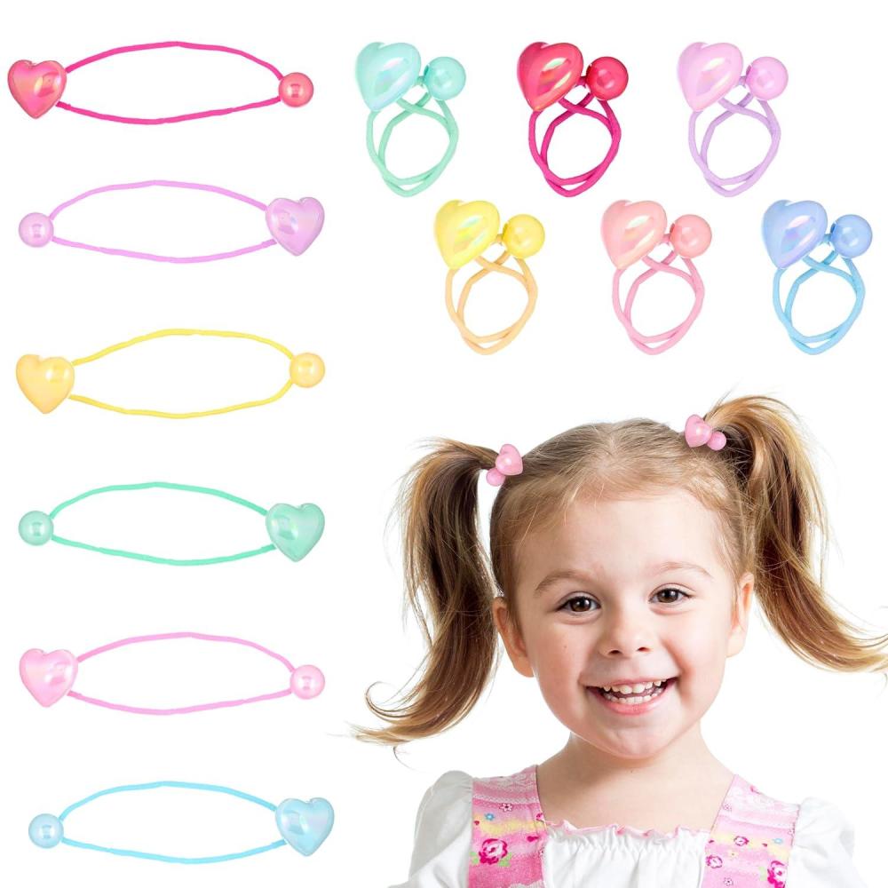 image:image12pc Ponytailers Ponytail Balls Hair Elastics Collection Metallic Hearts amp Round Balls Multicolored Twin Hair Beads Bauble Hair Ties Ponytail Holdersmetallic hearts
