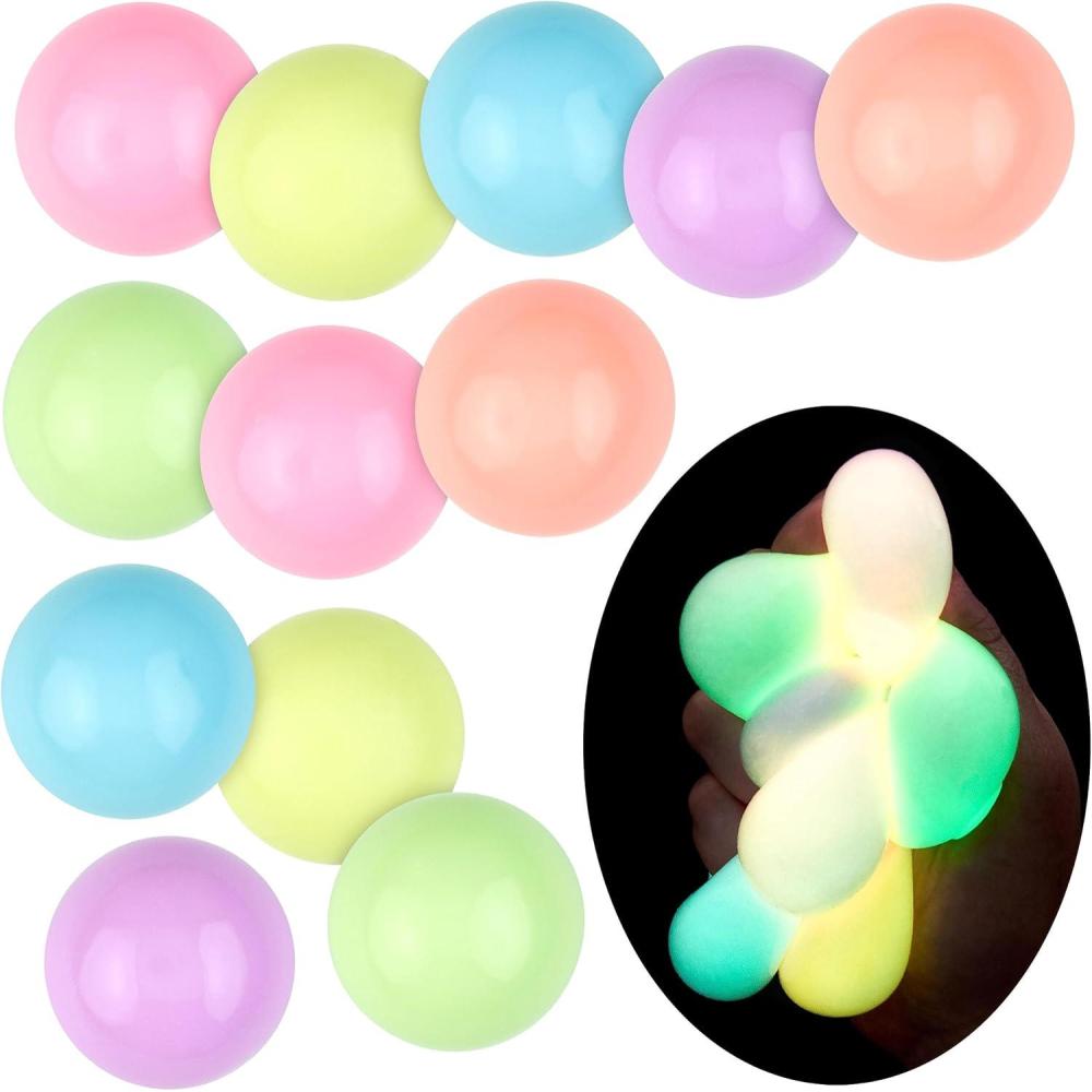 image:image12pc Value Pack Squeeze Balls in Assorted Glitter Colors Fidget Toy Stress Balls for Adults and Kids Anxiety Relief Items to Squish Squeeze Throw and Stick Fidgets for KidsGLOW IN THE DARK