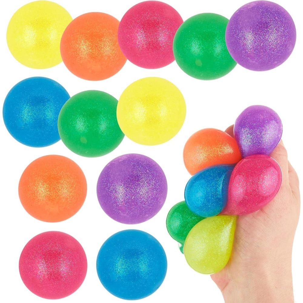 image:image12pc Value Pack Squeeze Balls in Assorted Glitter Colors Fidget Toy Stress Balls for Adults and Kids Anxiety Relief Items to Squish Squeeze Throw and Stick Fidgets for KidsGLITTER