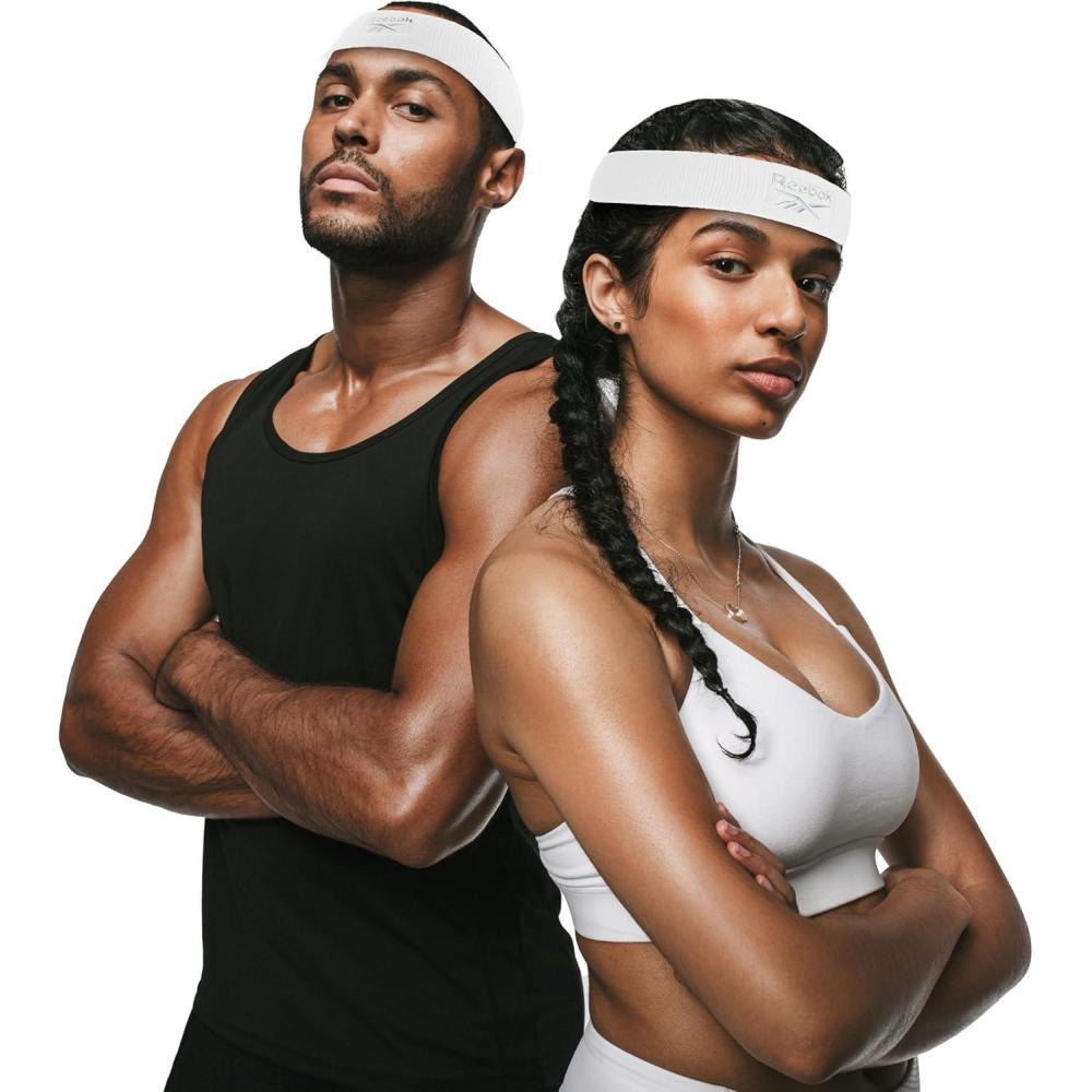 image:image1pc Unisex Athletic Sweatband 225in Thick Workout Headband wStay Dry Technology MoistureWicking FabricQuality Gym Hair Accessories for Active ComfortReebokwhite