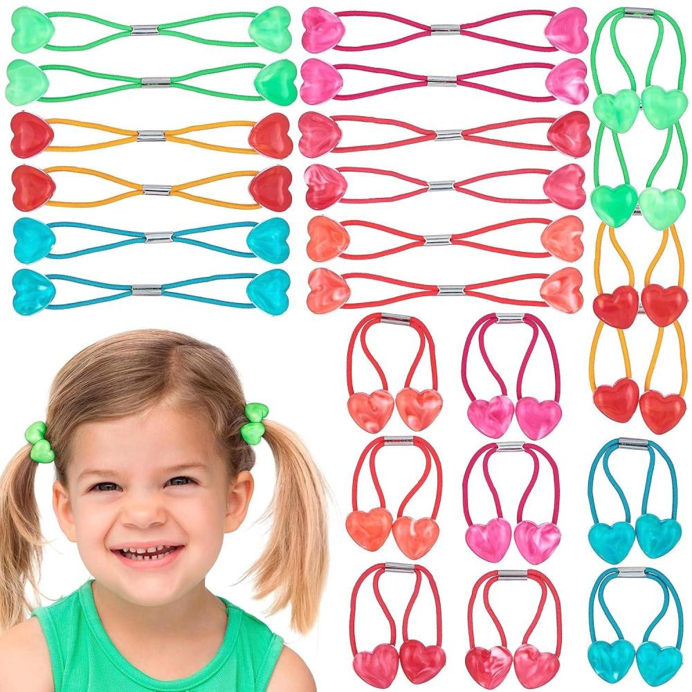 image:image20pc Ponytailers Ponytail Balls Hair Elastics Collection 18mm Round Opaque Multicolored Twin Hair Beads Bauble Hair Ties Ponytail Holders Toddler Kids Bobble Hair Tie Value PackHearts