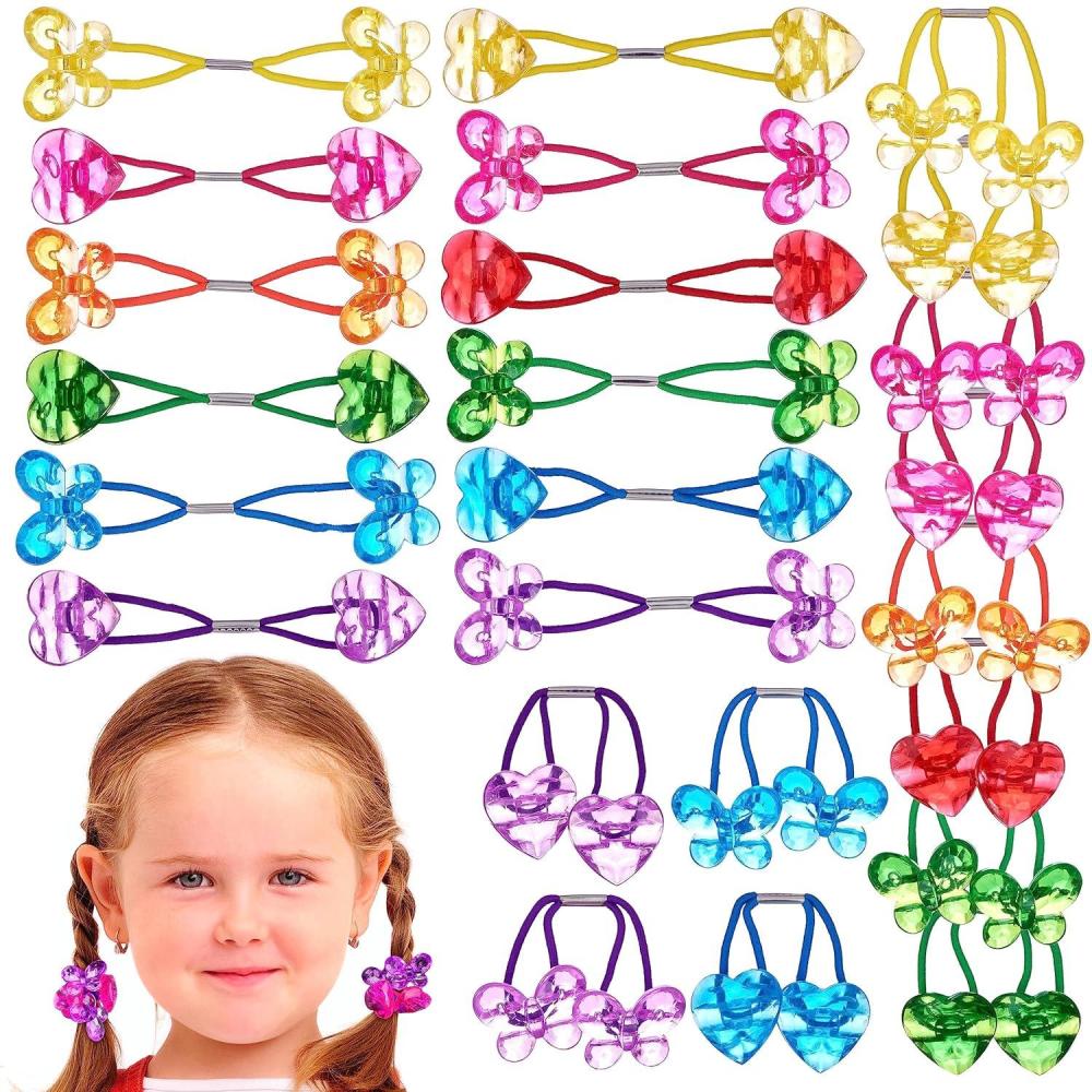image:image20pc Ponytailers Ponytail Balls Hair Elastics Collection 18mm Round Opaque Multicolored Twin Hair Beads Bauble Hair Ties Ponytail Holders Toddler Kids Bobble Hair Tie Value PackButterfly