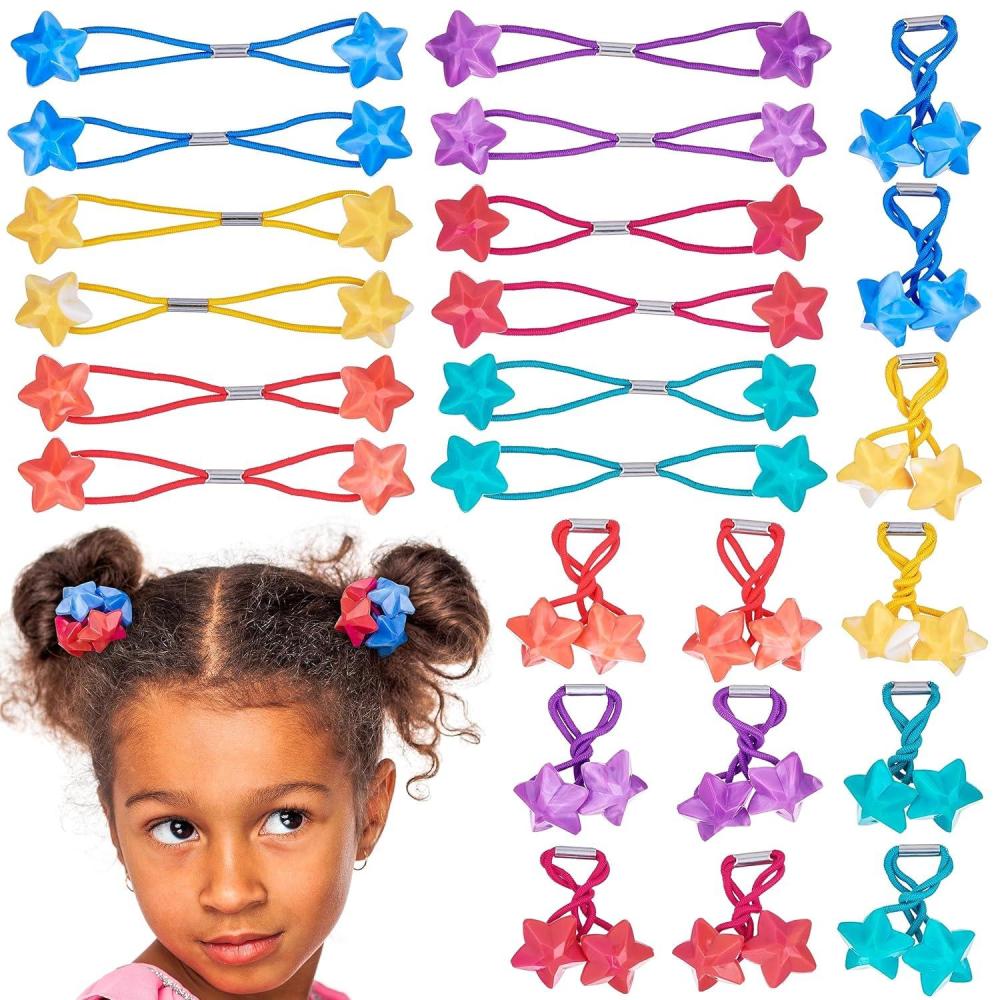 image:image20pc Ponytailers Ponytail Balls Hair Elastics Collection 18mm Round Opaque Multicolored Twin Hair Beads Bauble Hair Ties Ponytail Holders Toddler Kids Bobble Hair Tie Value PackSTAR