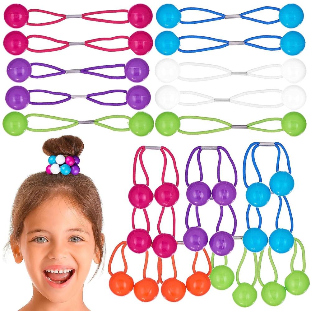 image:image20pc Ponytailers Ponytail Balls Hair Elastics Collection 18mm Round Opaque Multicolored Twin Hair Beads Bauble Hair Ties Ponytail Holders Toddler Kids Bobble Hair Tie Value Pack18m Round