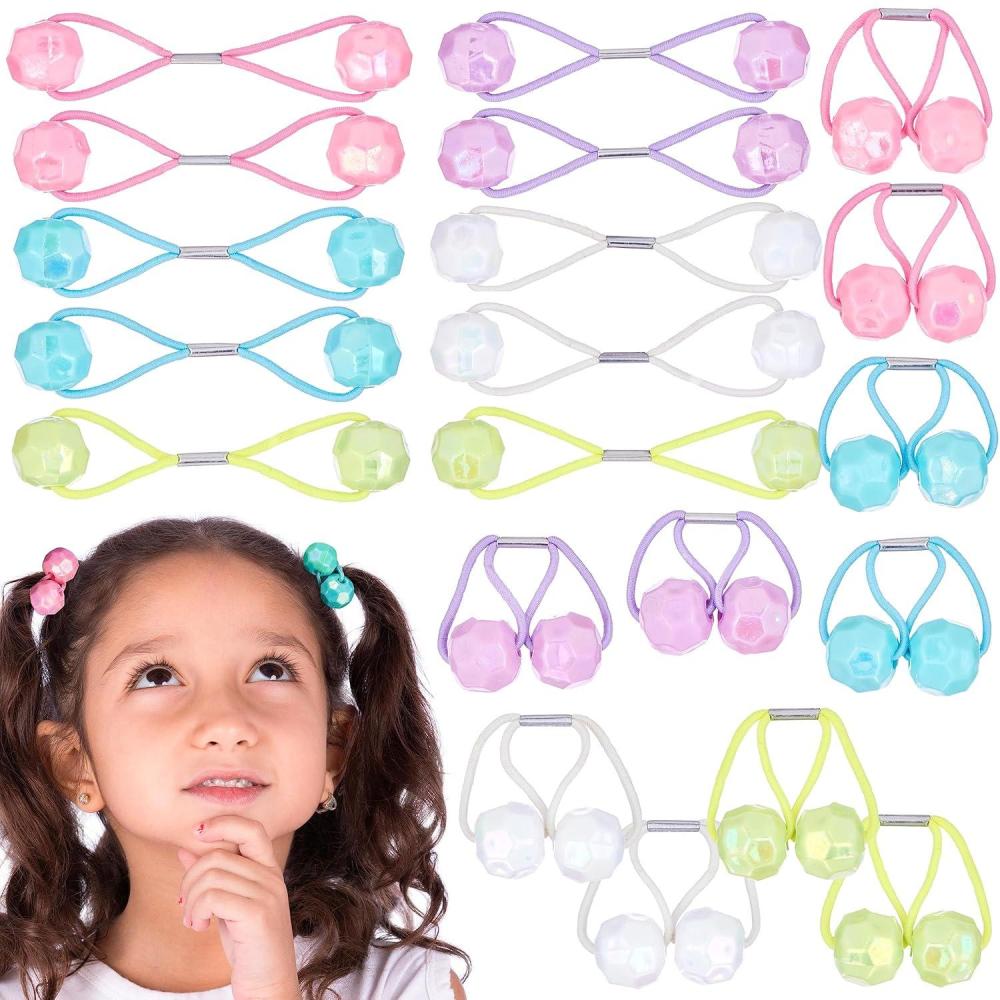 image:image20pc Ponytailers Ponytail Balls Hair Elastics Collection 18mm Round Opaque Multicolored Twin Hair Beads Bauble Hair Ties Ponytail Holders Toddler Kids Bobble Hair Tie Value PackPastel
