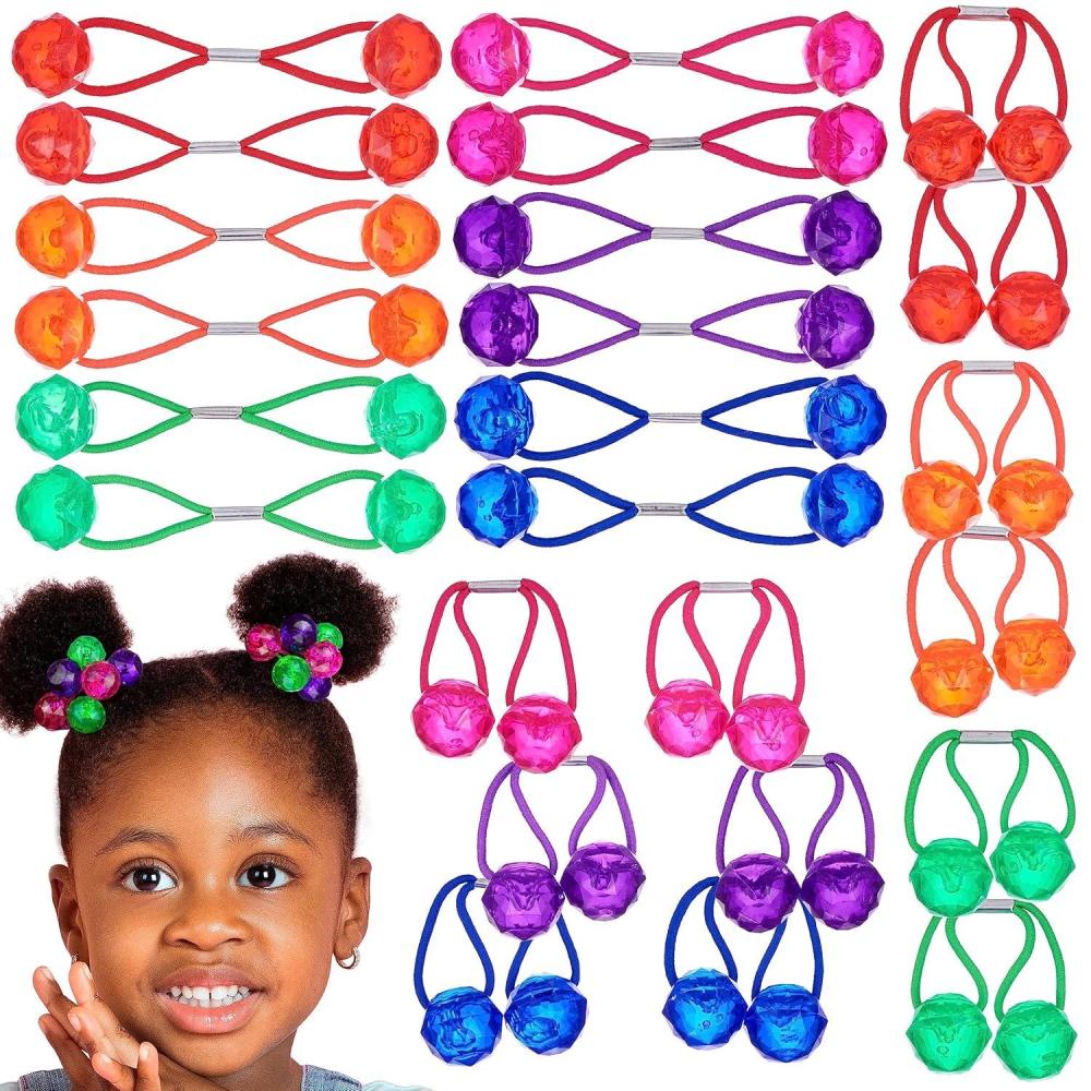 image:image20pc Ponytailers Ponytail Balls Hair Elastics Collection 18mm Round Opaque Multicolored Twin Hair Beads Bauble Hair Ties Ponytail Holders Toddler Kids Bobble Hair Tie Value PackFACETED