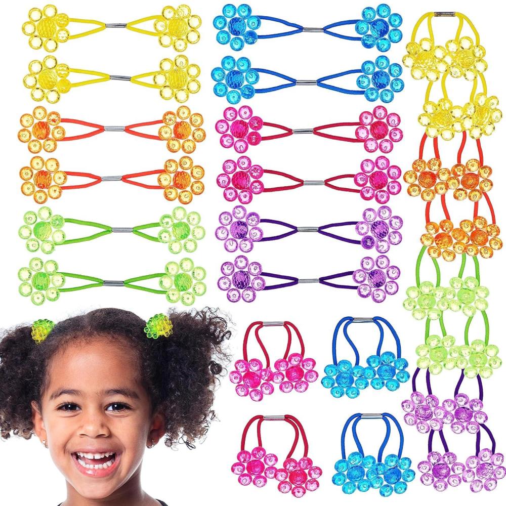 image:image20pc Ponytailers Ponytail Balls Hair Elastics Collection 18mm Round Opaque Multicolored Twin Hair Beads Bauble Hair Ties Ponytail Holders Toddler Kids Bobble Hair Tie Value PackFlower Twin