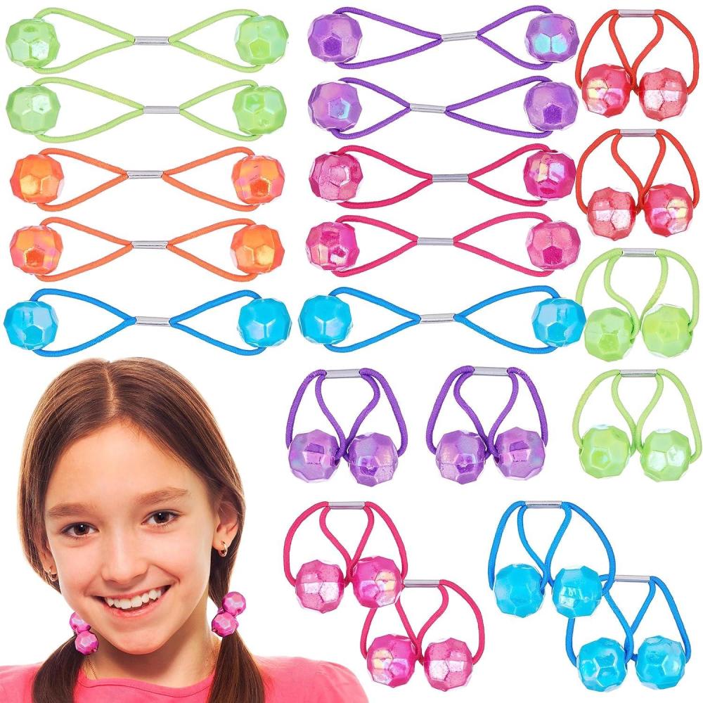 image:image20pc Ponytailers Ponytail Balls Hair Elastics Collection 18mm Round Opaque Multicolored Twin Hair Beads Bauble Hair Ties Ponytail Holders Toddler Kids Bobble Hair Tie Value PackShiny