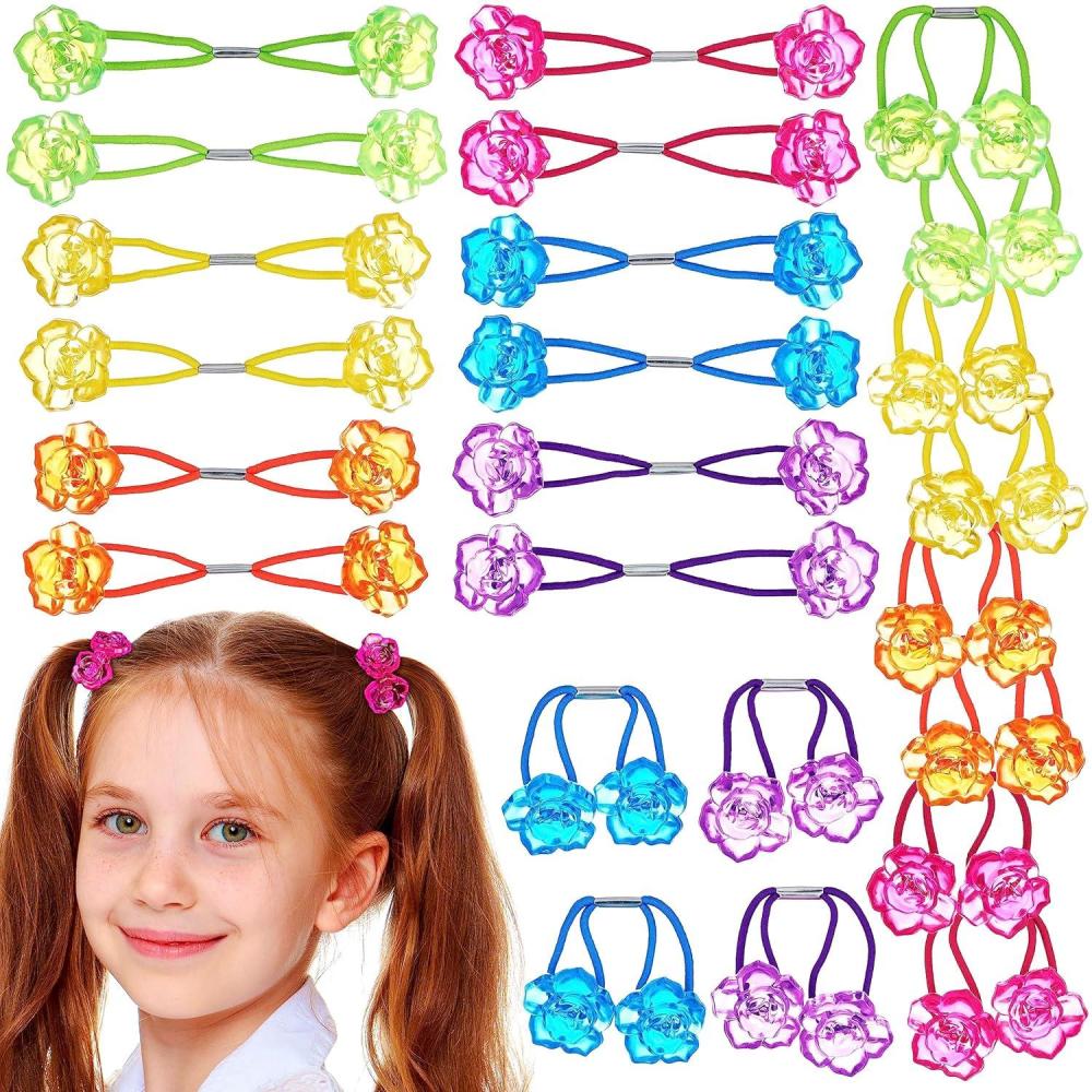 image:image20pc Ponytailers Ponytail Balls Hair Elastics Collection 18mm Round Opaque Multicolored Twin Hair Beads Bauble Hair Ties Ponytail Holders Toddler Kids Bobble Hair Tie Value PackRose