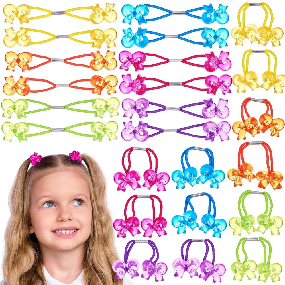 image:image20pc Ponytailers Ponytail Balls Hair Elastics Collection 18mm Round Opaque Multicolored Twin Hair Beads Bauble Hair Ties Ponytail Holders Toddler Kids Bobble Hair Tie Value PackFlowerShaped