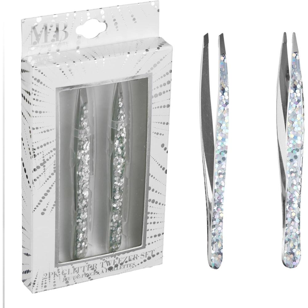 image:image2pc Glitter Tweezer Set in Rose Gold Pointed For Fine Ingrown Hair amp Slanted For Precision Grooming Pack of 2 Tweezers For Women Everyday Hair Tweezers For PluckingSilver