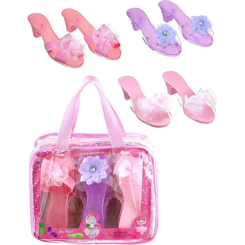 image:image3 Pack Dress Up Kids Royalty Heels  Pretend Play High Heels for Kids Princess Play Dress Shoes  Toddler Size 710PinkPurple