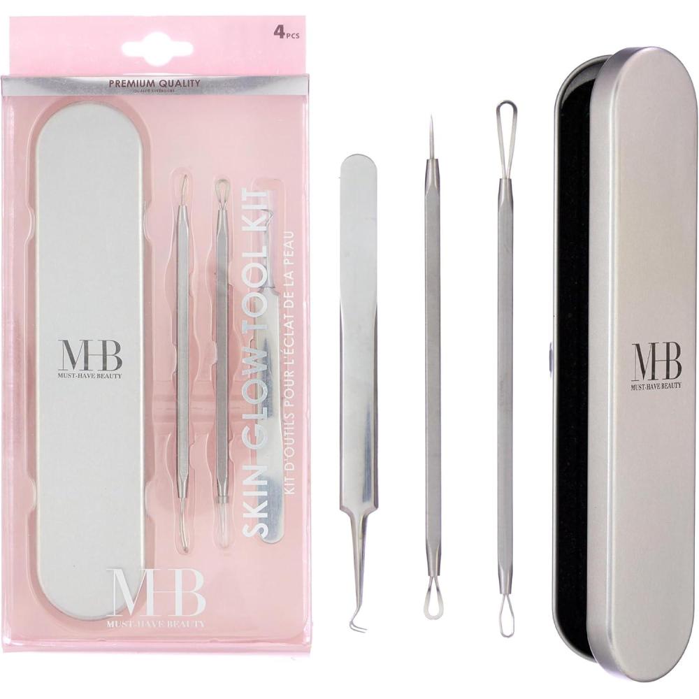 image:image4pc Skin Glow Kit  Professional Blackhead Removal Stainless Steel Facial Instruments Storage Case Esthetician Acne Extractor Supply