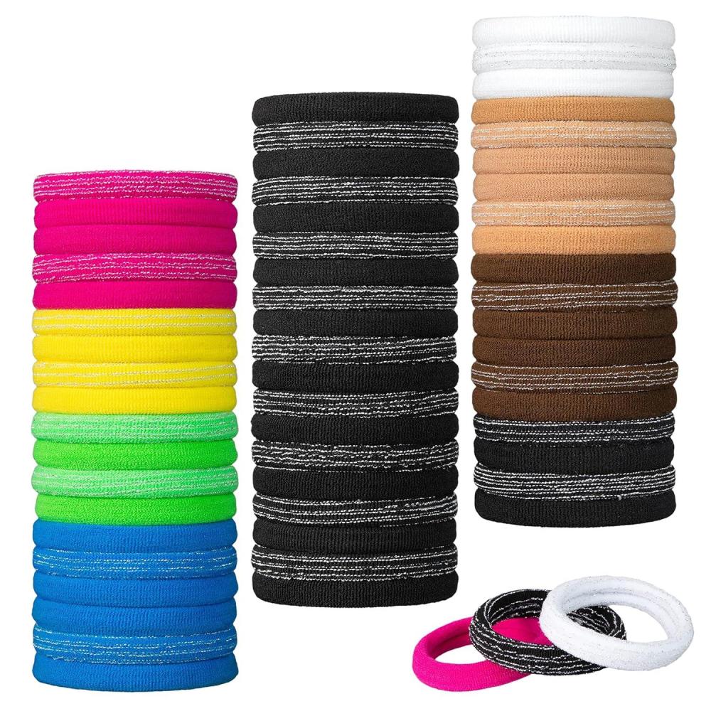 image:image60pc Seamless Hair Ties No Damage Ponytail Holders  Value Pack Colorful Elastic Hair Rubber Bands No Damage Hair Ties for Everyday UseAssorted Colors
