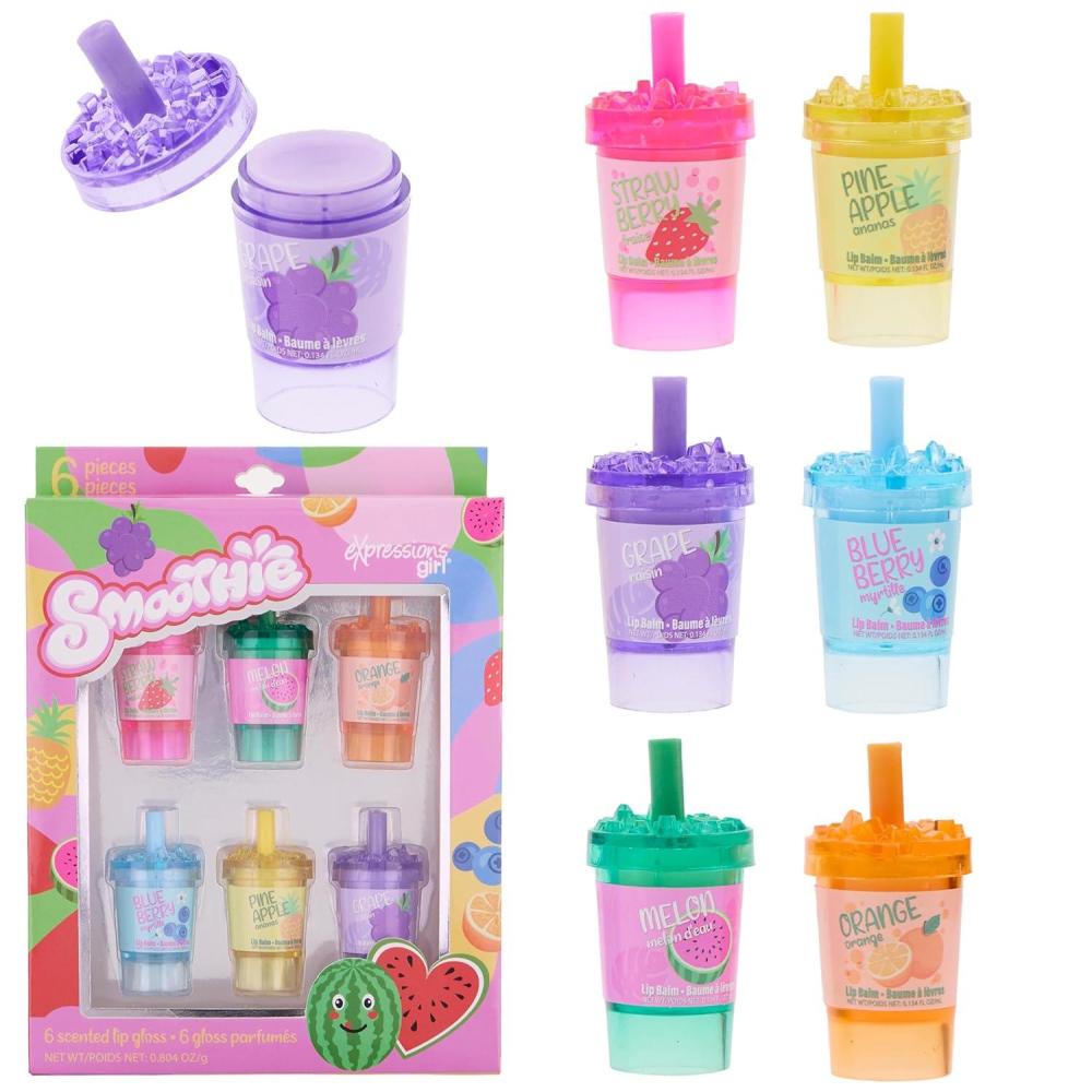 image:image6pc Smoothie Lip Balm Set FruitScented Lip Glosses in Adorable SmoothieShaped Containers