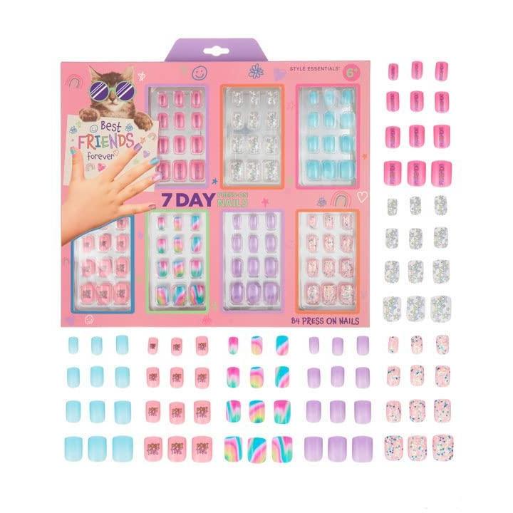 image:image7 Day Manicure Collection 84PC Press On Nail Set DayOfTheWeek Adhesive False Nails for Girls PARIS LOVE Collection Colorful Novelty Designs Stick On Nails For KidsBFF