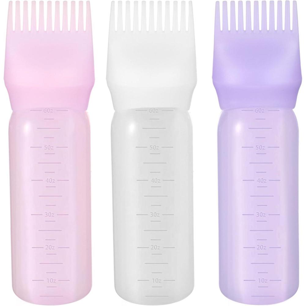 image:imageEXPRESSIONS 3pc Comb Application Bottle Set Refillable amp Reusable Hair Oil Applicator Bottles For Easy Hair Oil amp Hair Dye Treatment Application