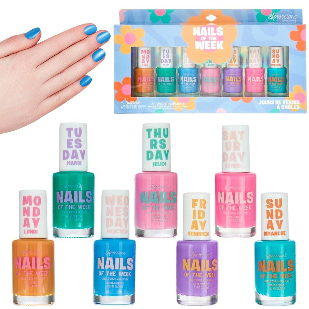 image:imageEXPRESSIONS 7pc Nails Of The Week Kit Colorful Nail Polish Set For Girls Assorted Bright amp Vibrant Nail Polishes WaterBased Nail Polish Safe and Non Toxic Manicure Set amp Pedicure KitBright