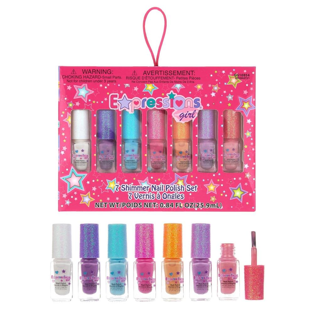 image:imageEXPRESSIONS 7pc Shimmer Nail Polish Set Glitter Cap Safe amp NonToxic Nail Polish Kit for Girls amp Teens