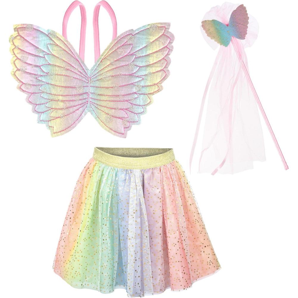 image:imageEXPRESSIONS Halloween Dress Up Rainbow Princess Butterfly Costume Skirt Wings and Wand Set Children Ages 310 One Size Fits All
