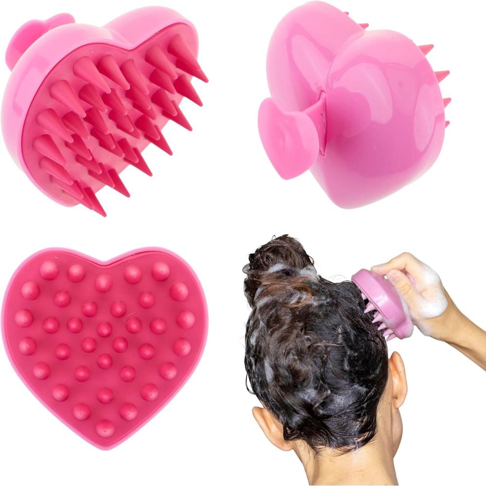 image:imageEXPRESSIONS Heart Shaped Scalp Massager Tool for Rejuvenating Scalp and Hair Follicles with Ergonomic Design Silicone Scrubber for Daily Care  Pink
